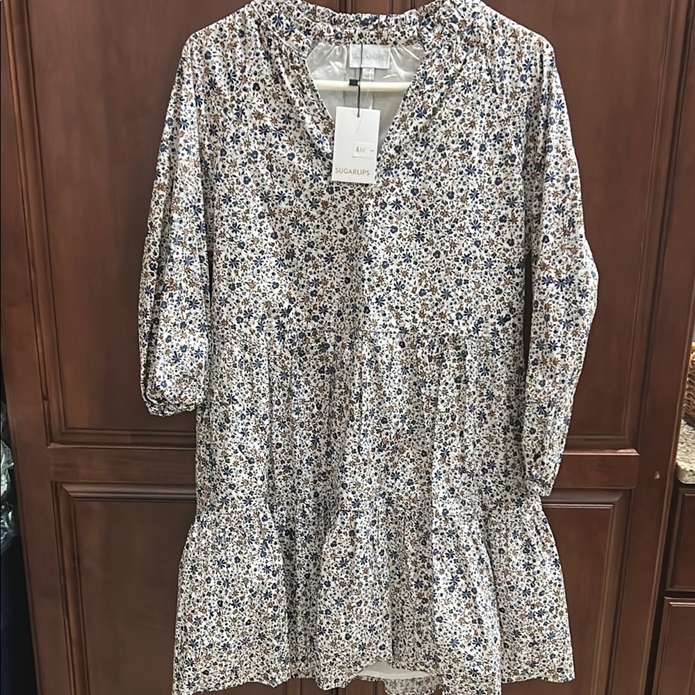 Sugarlips Blue and White Floral Dress with Pockets